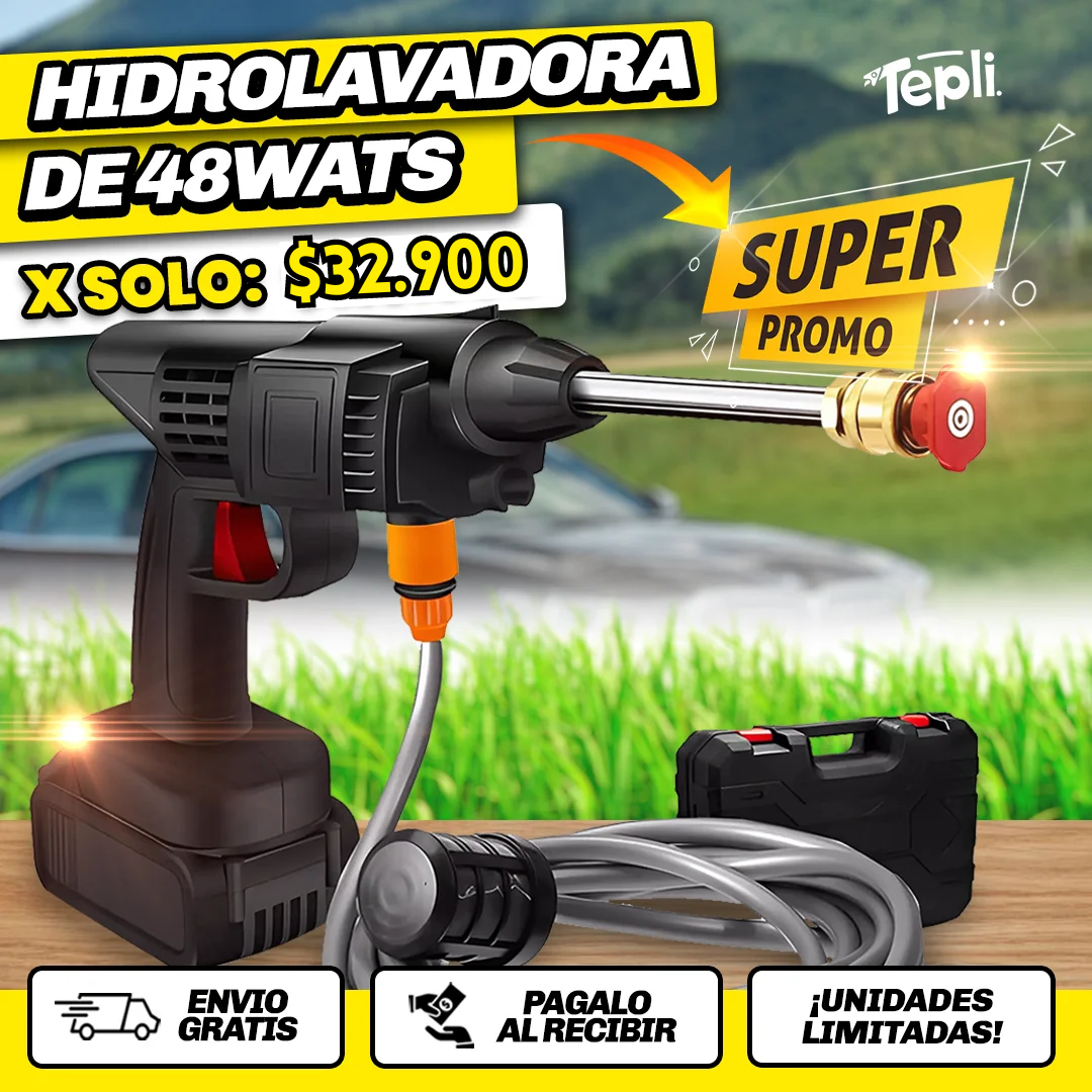 HIDROLAVADORA PORTATIL + 2 BATERIAS DE 48V + MANGUERA ELASTICA